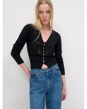 Reformation Lowen Regenerative Wool Embroidered Cardigan - Blue
