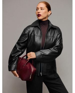 Reformation Oversized Leather Bomber Jacket - Black