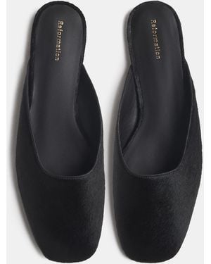 Reformation Inez Flat Mule Haircalf 5 - Black