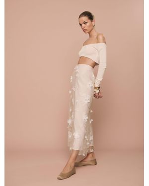 Reformation Gabriella Skirt Floral Appliqué 10 - Natural