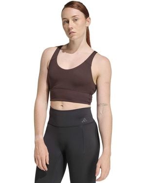 adidas Women's 3 Stripes Studio All Me Light Support Sports Bra - Brown