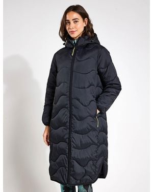 GOODMOVE Women's Stormwear Quilted Hooded Longline Puffer Coat - Blue