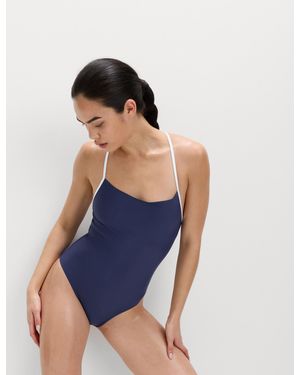 GOODMOVE Women's Tummy Control Contrast Scoop Neck Swimsuit - Blue