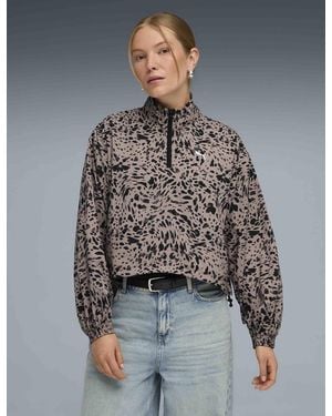 PUMA Women's Essentials Graphic Relaxed Printed Woven Half-zip - Grey