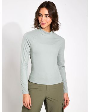 GOODMOVE Women's Rib Funnel Neck Crop Top - Grey