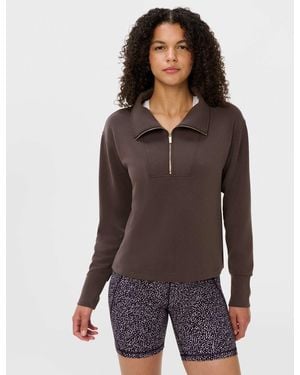 Sweaty Betty Women's Sand Wash Half Zip Crop Sweatshirt - Brown