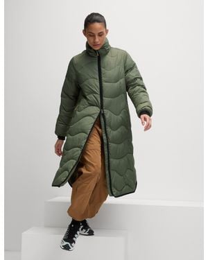 GOODMOVE Women's Stormwear Quilted Hooded Longline Puffer Coat - Green