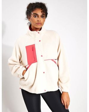 GOODMOVE Borg Zip Up Fleece Cropped Jacket - Natural