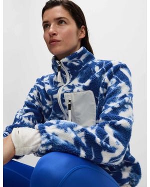 GOODMOVE Women's Borg Printed Funnel Neck Zip Up Fleece Jacket - Blue