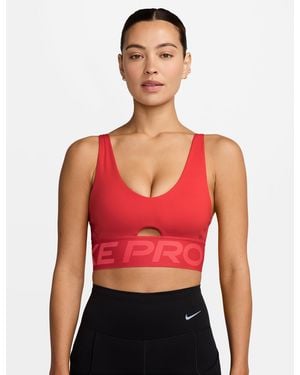 Nike Women's Pro Indy Plunge Medium-support Sports Bra - Red