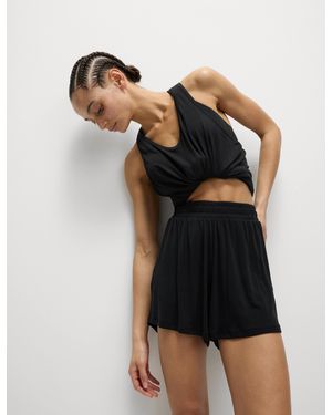 GOODMOVE Women's Modal Rich Ribbed Relaxed High Waisted Yoga Shorts - Black