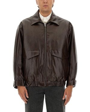 MM6 by Maison Martin Margiela Relaxed Fit Leather Jacket With Classic Collar - Brown