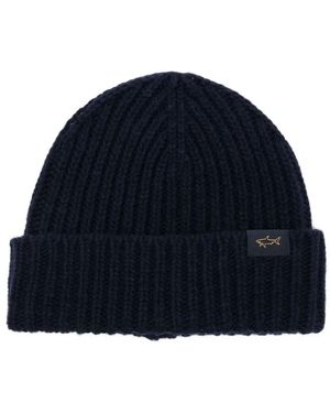 Paul & Shark Ribbed Wool Blend Beanie - Blue