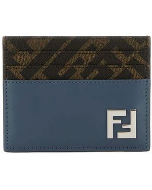Fendi Leather And Ff Canvas Squared Card Holder - Blue