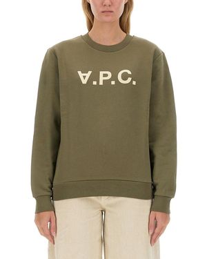 A.P.C. Crew Neck Sweatshirt With Bold Logo - Green
