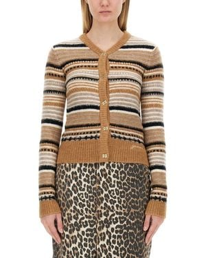 Ganni Cardigan With Stripe Pattern - Natural