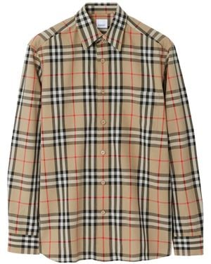 Burberry Check Motif Cotton Shirt - Brown