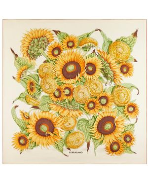 Ferragamo Sunflower Print Silk Scarf Accessories - Yellow