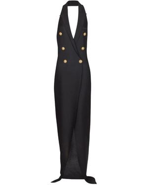 Balmain 6 Buttons Long Halterneck Knit Dress - Black