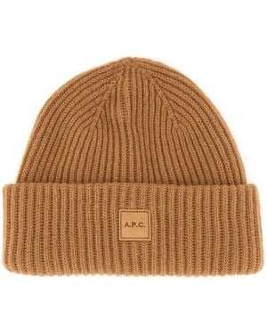 A.P.C. Beanie Hat With Logo - Brown