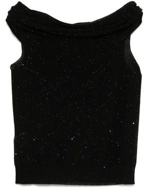 Roberto Collina Micro Sequined Semi-Sheer Wool Top - Black