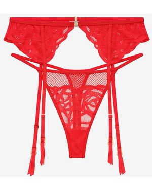 Thirdlove Rose Lace Thong & Garter Set Panty - Red