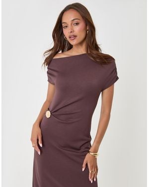 Threadbare Off Shoulder Draped Jersey Maxi Dress - Purple