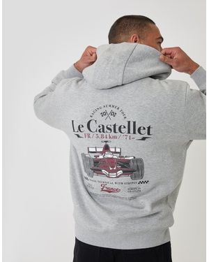 Threadbare Relaxed Fit Le Castellet Graphic Print Hoodie - Grey