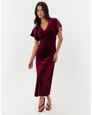 Threadbare Velvet Hotfix Underbust Midaxi Dress - Red