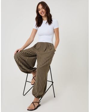 Threadbare Stripe Balloon Trousers With Pockets - Natural