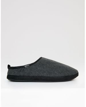 Threadbare Herringbone Faux Fur Lined Mule Slippers - Black