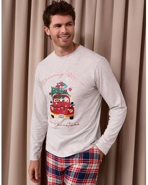 Threadbare Cotton Driving Home For Christmas Pyjama Set - Brown
