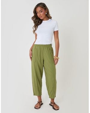 Threadbare Linen Blend Pocket Detail Barrel Leg Trousers - Green