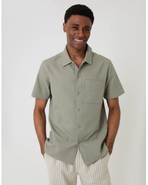 Threadbare Textured Cotton Short Sleeve Shirt - Green