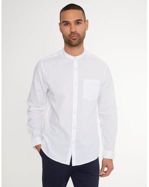 Threadbare Grandad Collar Linen Blend Long Sleeve Shirt - White