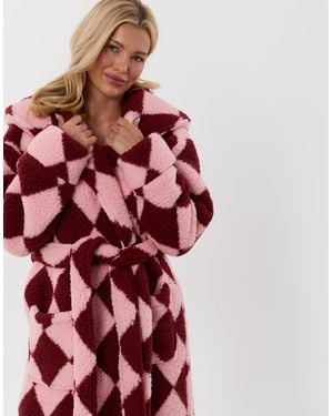 Threadbare Harlequin Hooded Dressing Gown - Red