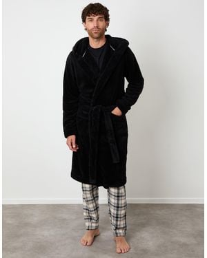 Threadbare Borg Hooded Dressing Gown - Black