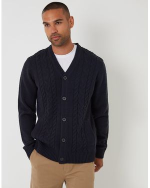 Threadbare Cable Knit Detail V-Neck Cardigan - Blue