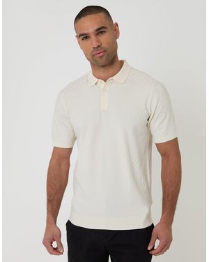 Threadbare Basket Stitch Knitted Polo - White