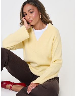 Threadbare The Everyday Deep Rib V-Neck Jumper - Natural