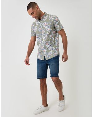 Threadbare Floral Print Short Sleeve Shirt - Blue