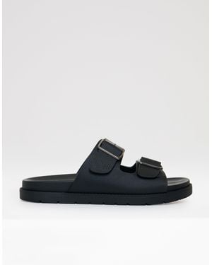 Threadbare Faux Leather Buckle Strap Sandals - Black