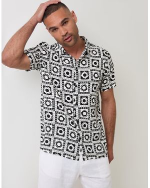 Threadbare Geometric Sun Print Short Sleeve Shirt - White