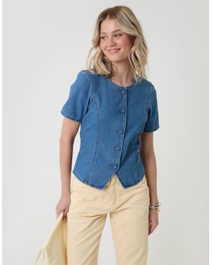 Threadbare Denim Longline Angel Sleeve Top - Blue