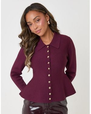 Threadbare Compact Knit Peplum Cardigan - Purple