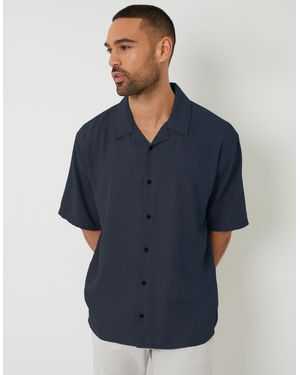 Threadbare Relaxed Fit Linen Blend Revere Collar Short Sleeve Shirt - Blue