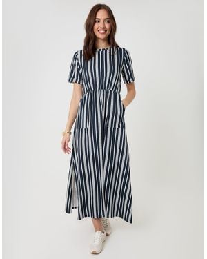 Threadbare Crew Neck Jersey Midi Dress With Patch Pockets - Blue