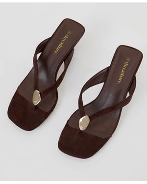 Threadbare Toe Post Kitten Heels - Brown