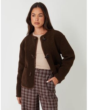 Threadbare Fleece Borg Toggle Jacket - Brown