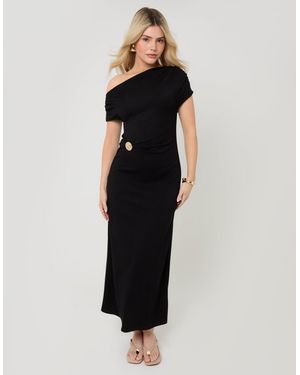 Threadbare Petite Off Shoulder Draped Jersey Maxi Dress - Black
